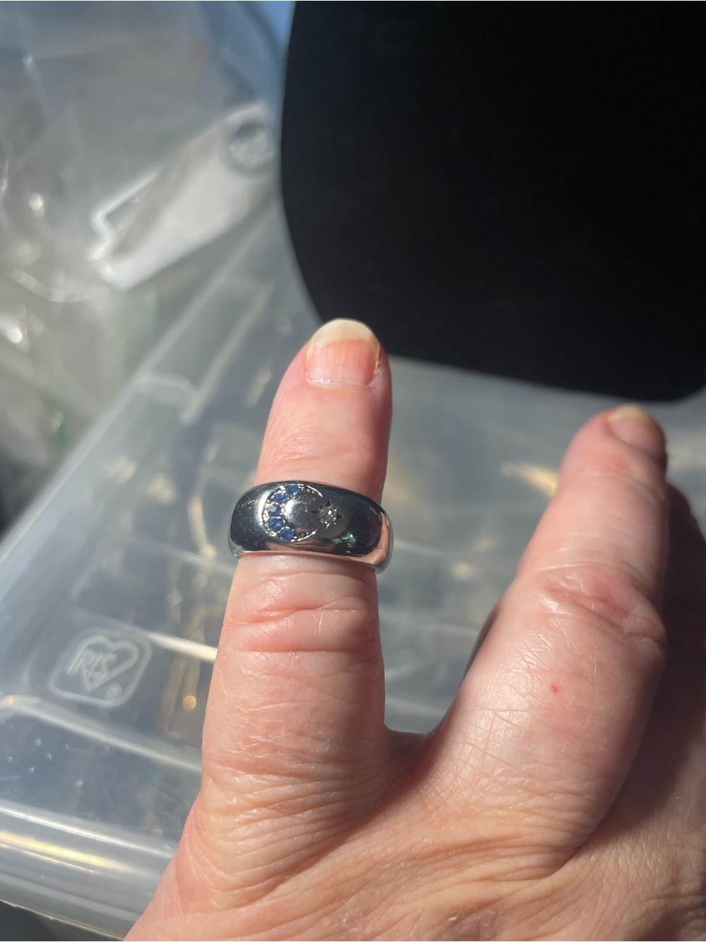 Silver Dome Ring with Blue Inlay